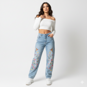 Botanical Threads™  Embroidered Loose Jeans
